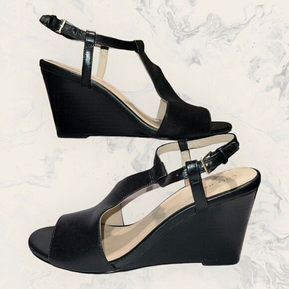 Cole Haan Black Wedge Sandals 7B - Picture 6 of 9